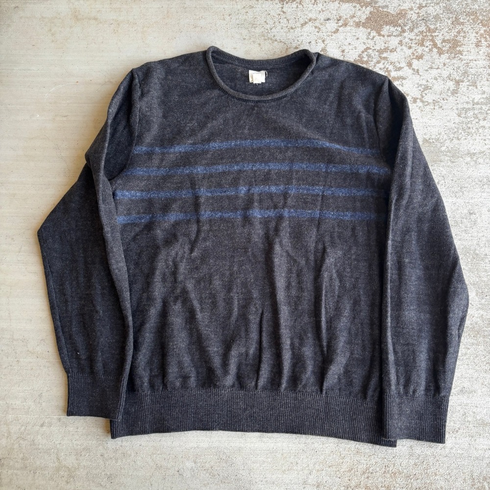 Vintage Gap Crewneck Sweater Mens XL Charcoal Gray Blue Stripe Y2K Pullover